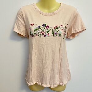 Lucky Brand Floral Embroidered Pink T-Shirt size S